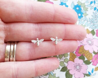 Sterling silver bee stud earrings, bumble bee earrings