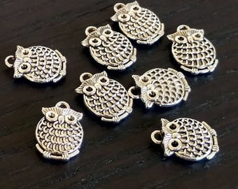 4 Owl Charms | Antique Silver Owls | Owl Pendants | Small Owl Charms | Bangle Bracelet Charms | Ready to Ship from USA | AS361-4