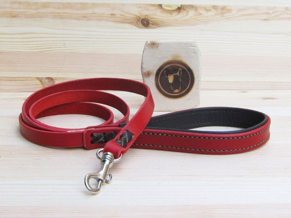 Leather Dog Leash - Red Veg Tan Leather - Handmade Dog Leash - Made in Italy - Red Dog Leash - Colored Dog Leash - Solid Brass Hardware