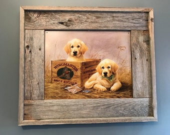 Labrador Retriever Puppies Tin Sign Rustic Frame