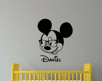 Personalized Name Mickey Mouse Wall Decal Disney Baby Vinyl Sticker Home Room Kids Bedroom Decor Nursery Poster Art Mural Custom Print 138