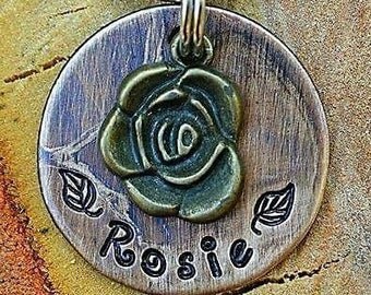 Dog Tags - Pet ID Tags - Cat Tag - Pet Accessories - Collar Tags - Pets - Pet Tag - Metal ID - Custom ID Tag - Rose Flower
