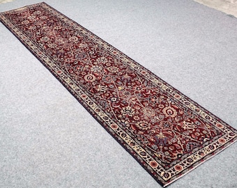 1950's Beautiful Vintage Persian Rug SAROUK MEER 3'X13' Handknotted100%Wool Pile Rug (GM-322) Free Domestic Shipping