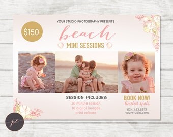 Summer Mini Session template, Beach Photography, Summer Marketing, Photoshop Template, Coral Gold, Instant Download