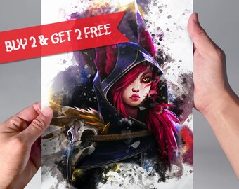 Xayah League of Legends Print Watercolor Art Print LoL Poster Game Poster Watercolor Champion Birthday Gift Idea Wall Art n191
