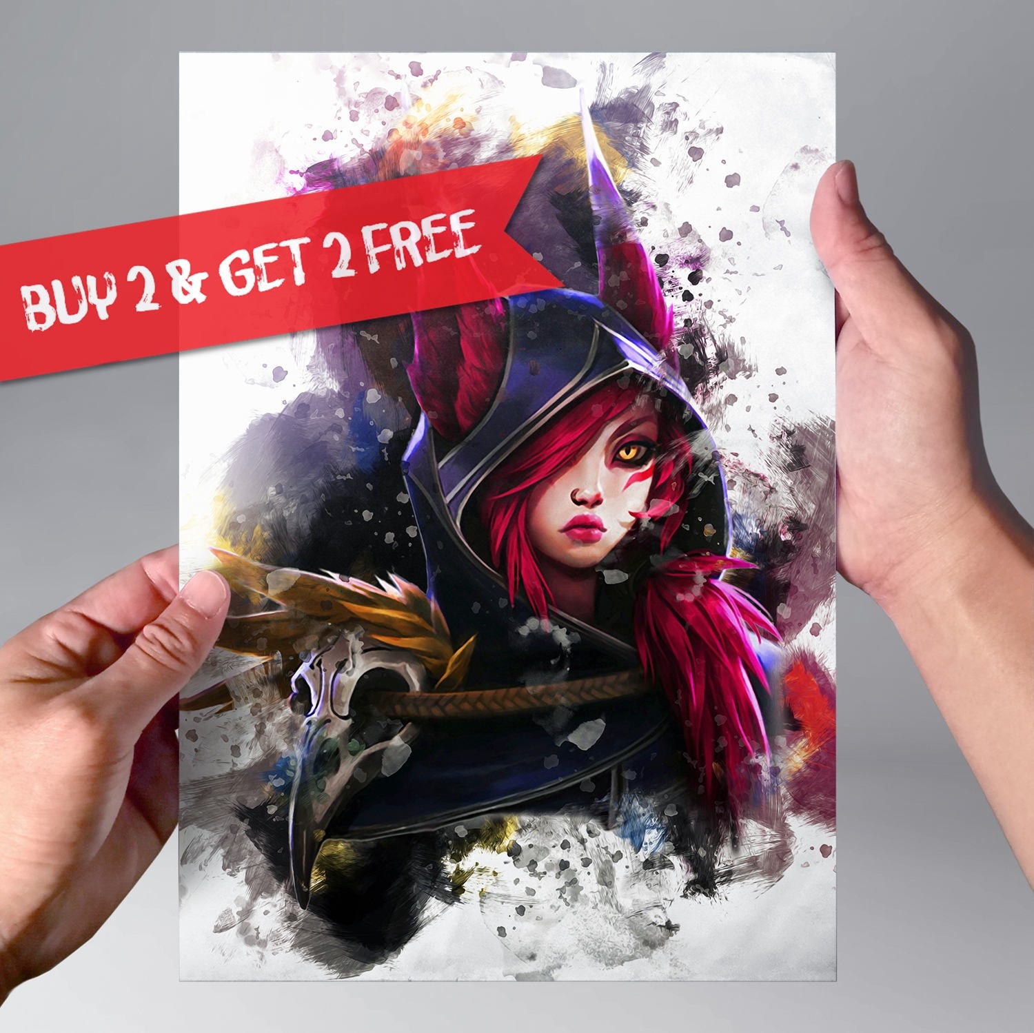 Xayah League of Legends Print Watercolor Art Print LoL Poster