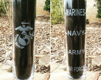 Marine Corps Shot Glass, etched shot glass, USMC shot glass, Marine Corps gift, extra tall military shot glass, Thin Green line gift, game