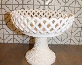 Vintage Pedestal Milk Glass Bowl