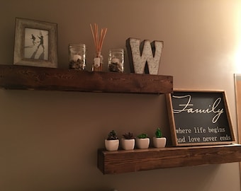 Rustic floating wood shelves