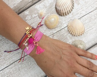 Hair tie bracelet, stacking bracelet, elephant bracelet, wish bracelet, karma bracelet, tassel hair tie, boho summer bracelet, yoga lover