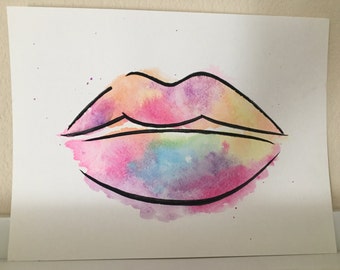 Signed Art Print Rainbow Lips Pop Art Colorful Pretty Candy