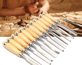 12 Pcs Wood Carving Hand Chisel Set Woodworking Professional Lathe Gouges Tools (US ONLY)