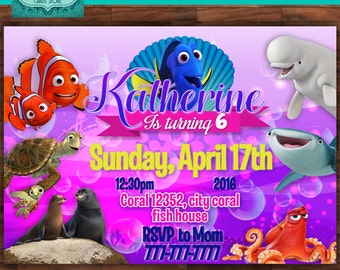 Finding dory personalized digital invitation, finding dory invitation, finding dory party, finding nemo invitation, finding dory birthday