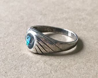 Vintage Sterling Silver and Abalone Shell Ring, Size 7-1/2