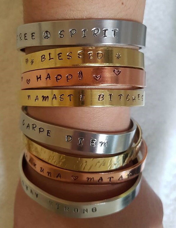 Personalized Hand Stamped Bracelet Customized Aluminum Skinny
