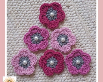 Crochet Flower Embellishments, Crochet Flower Appliques, 6 Crochet Flowers