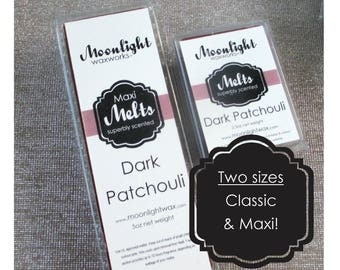 Dark Patchouli Wax Melts, Choice of Size, Maxi or Classic, superbly fragrant wax melts, classic herbal scent, no burn, no soot home scent