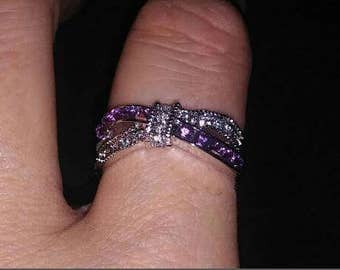 Sterling silver ring with purple cubic zirconium