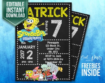 Spongebob invitation, SpongebobParty, Spongebob birthday invitation, Spongebob instant download, Spongebob invite, Spongebob DIY, Spongebob