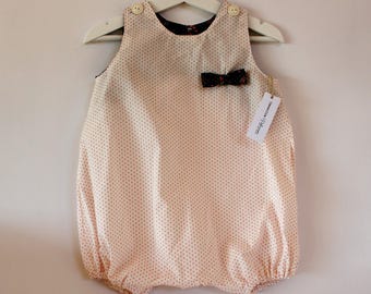 Pink polka dots broadcloth romper