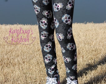 Skull Leggings, Womens Leggings, Girls Leggings, Toddler Leggings, Double Brushed Poly