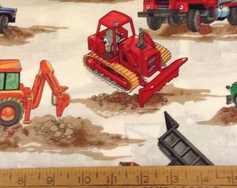 Construction trucks cotton fabric by the yard