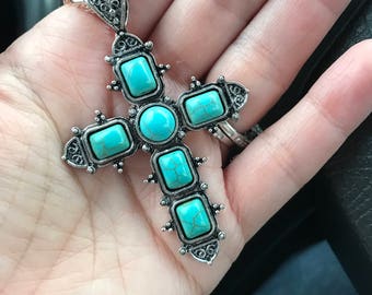 Turquose cross necklace with silver chain