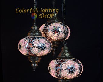 Turkish mosaic 3 globe chandelier, Turkish lamp, Mosaic Lamp, Hanging Style, Morrocan decor, Ottoman Light, Stunning handcraft globe glass