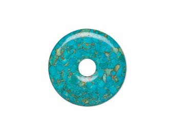 Focal gemstone component mosaic turquoise dyed, blue flat round donut 45mm, focal mosaic blue donut 45mm.