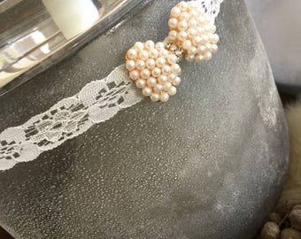 Tieback of side pearls and diamond rhinestones Golden for newborn photo shoot props