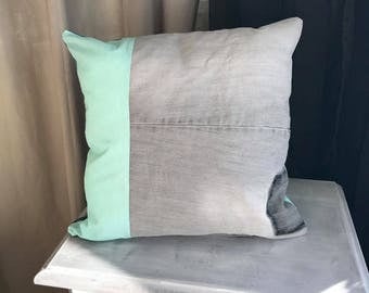 Cushion in denim and cotton, 40 x 40