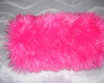 Hot pink shag faux fur hand muff