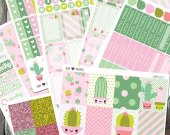 Summer Cactus Planner Sticker Set, Succulent Weekly Sticker Kit, for use in Erin Condren Life Planner™, Happy Planner, Bullet Journal
