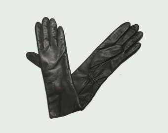 Women's Leather Gloves, Brown, Lined, Winter, Warm, 1960's, Small