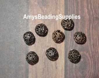 8 Round Filigree 7mm Beads, Vintaj Natural Brass (BD80)