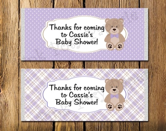Printable Lavender Teddy Bear Baby Shower Large Candy Bar Wrappers