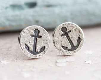 Anchor Earrings, Silver Anchor Earrings, Anchor Stud Earrings, Handmade Anchor earrings, nautical earrings, sailing earrings, gift for her