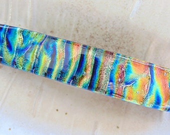 Large Dichroic Glass Barrette, French Made Barrette Clip, Copper, Peach, Blue, Green, Gold