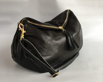 Large Alberta leather bag in black -NEW SIZE