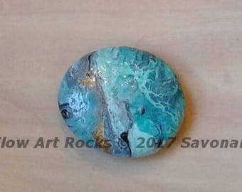 Flow Art Rock,rock art, painted rocks, paperweight, gold, turquoise, blue, home decor, meditation art, yoga gift, worry stone,zen art