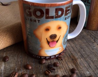 Golden Retriever dog Coffee company graphic art MUG 11 oz ceramic coffee mug