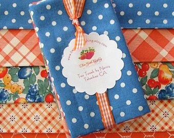Quilt Fabric Bundle | Fat Eights | Stash Builder | Moda | Yenter | Free Spirit | Blue Coral Green Orange Gold - Small Prints | Retro Prints