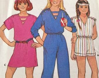 Vintage Butterick 6575 Girls Dress or Jumpsuit Pattern uncut Size 12-14