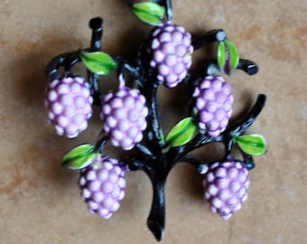 Vintage Grapes Enamel Brooch