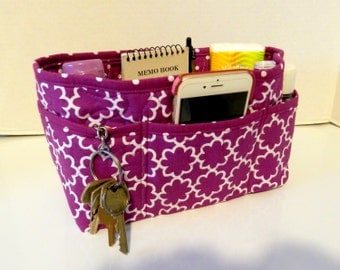 Purse Organizer Insert/Enclosed Bottom 4" Depth/ Purple and White
