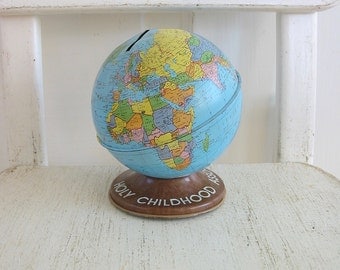 Small Vintage Globe Bank, Vintage Bank Globe, Vintage Globe, Vintage Bank, Bank Globe, Child Globe, Small Metal Globe