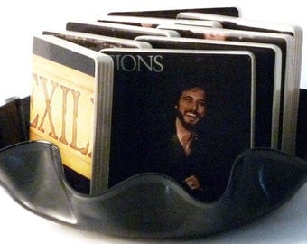 Exile recycled Mixed Emotions music album cover wood coasters and warped record bowl