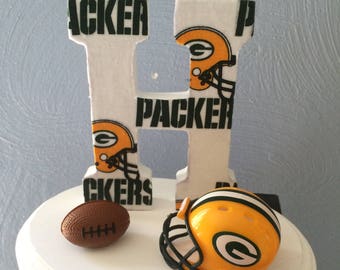 Wedding Cake Topper Green Bay Packers Bridal Football Themed Initial of the Last Name