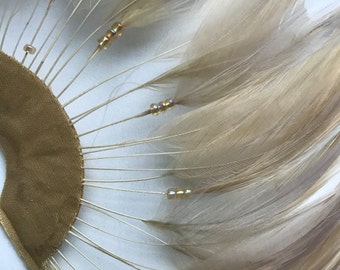 HALF PINWHEEL Beaded Hackle Feathers / Beige, Oatmeal / 1205