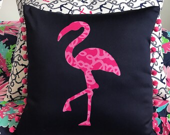 New Made To Order Flamingo Pillow made with Lilly Pulitzer Loopy Lilly fabric